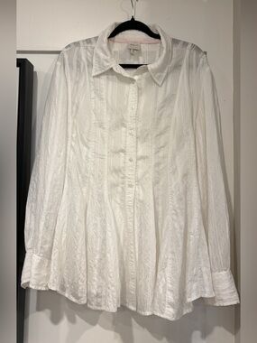 White Textured Button-Up Blouse